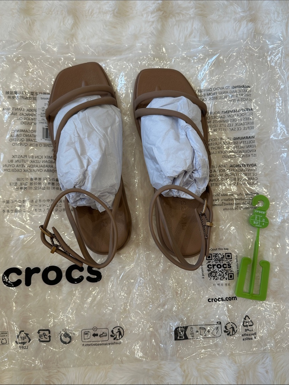 CROCS Women's Strappy Ankle-Tie Sandals in Brown